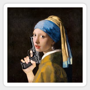 Girl With A Pearl Earring & Gun Sticker